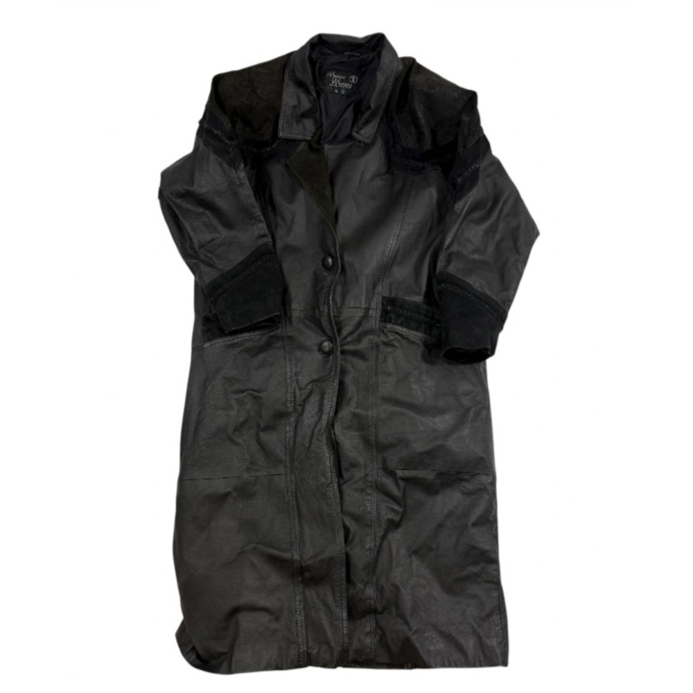 Vintage Marco Morani Milano New York Women's Black Leather Jacket Long Sz XL